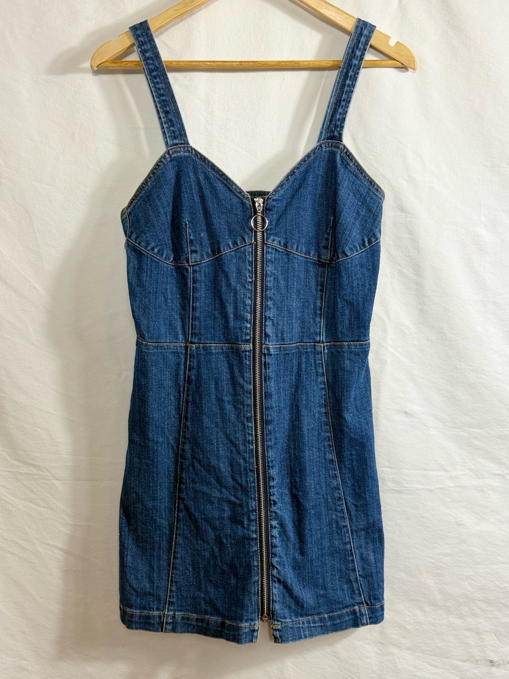 H&M Dark Blue Denim Mini Dress with Front Zip - Picture 1 of 3